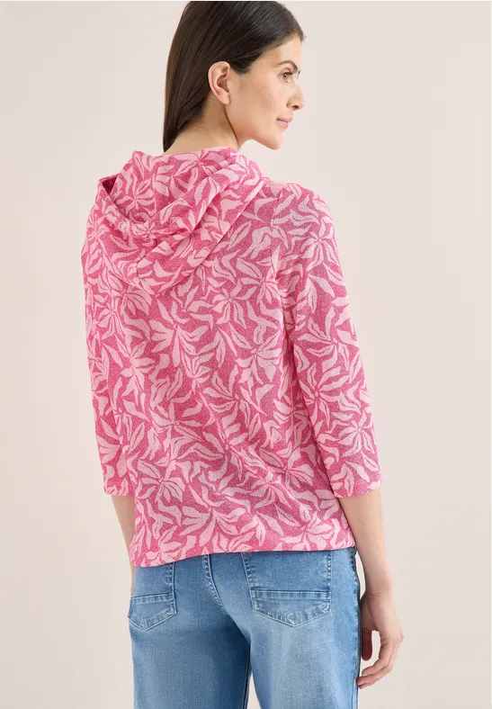 Florales Kapuzenshirt mit 3/4-Ärmeln