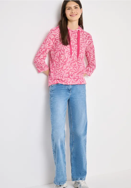 Florales Kapuzenshirt mit 3/4-Ärmeln