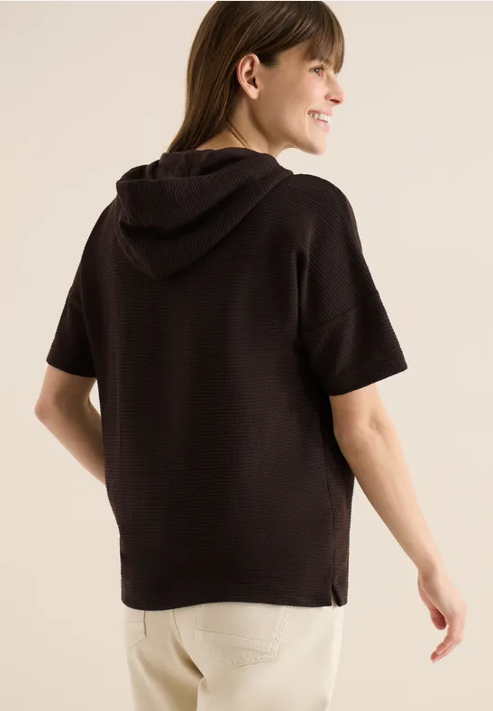 Kurzärmliges Hoodie-Shirt mit Rippstruktur