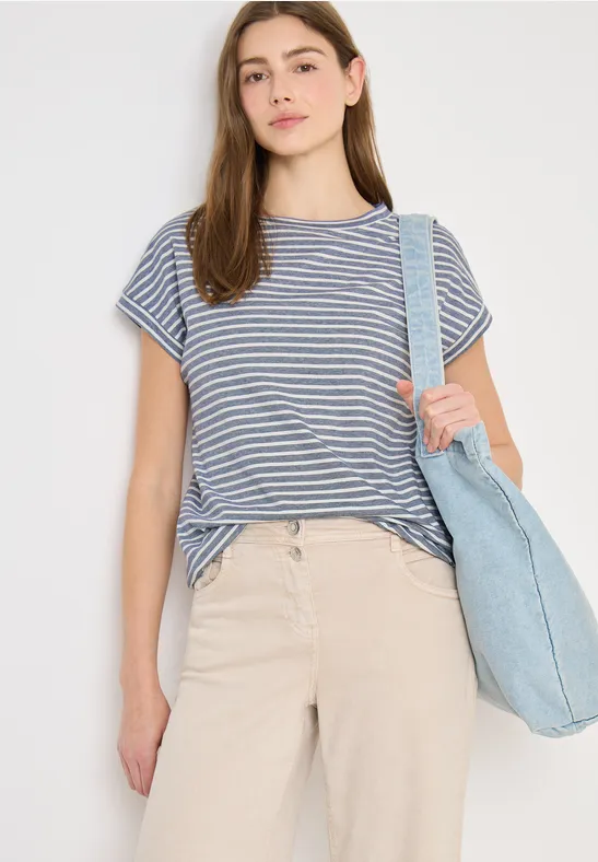Gestreiftes Baumwoll-T-Shirt mit Gummizug