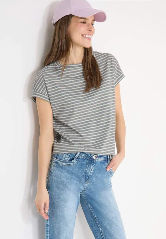 Gestreiftes Baumwollshirt mit elastischem Saum