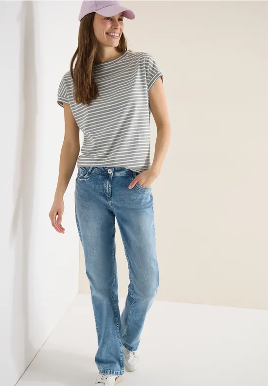 Gestreiftes Baumwollshirt mit elastischem Saum
