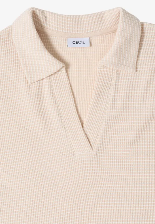 Strukturiertes Poloshirt mit V-Ausschnitt