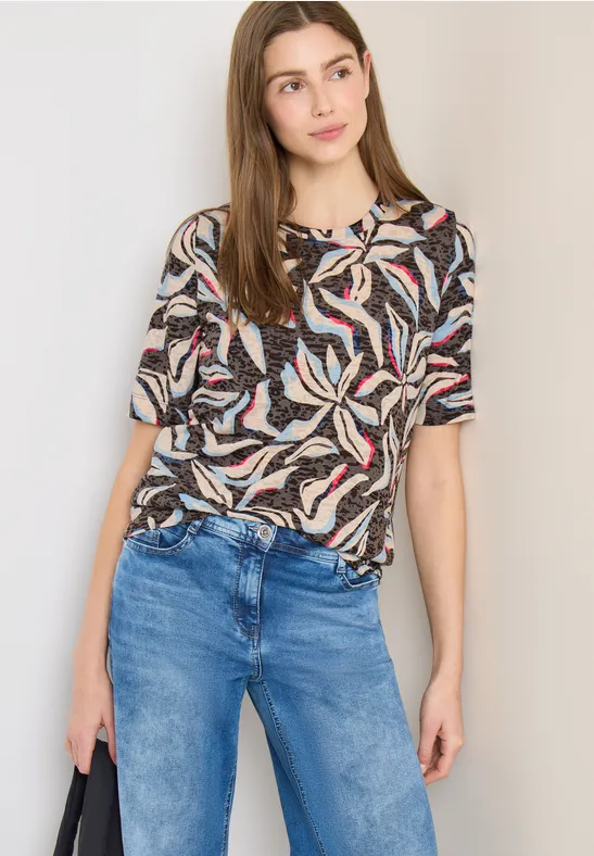 T-Shirt mit floralem Ausbrenner-Print