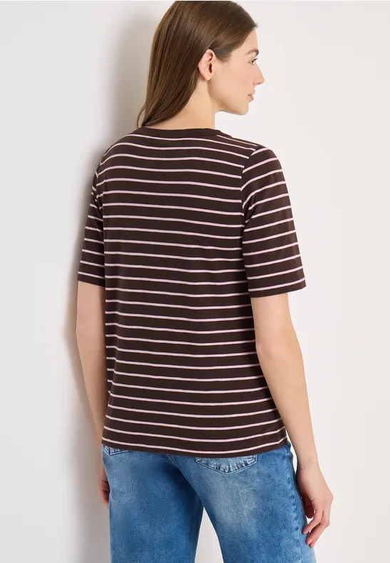 Gestreiftes Baumwoll-T-Shirt mit U-Boot-Ausschnitt