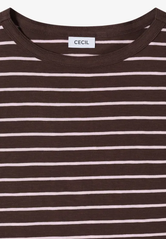 Gestreiftes Baumwoll-T-Shirt mit U-Boot-Ausschnitt