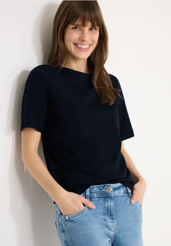 Klassisches Baumwoll-Shirt mit U-Boot-Ausschnitt
