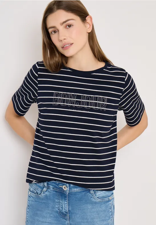 Gestreiftes Jersey-Oberteil mit U-Boot-Ausschnitt