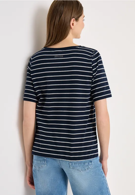 Gestreiftes Jersey-Oberteil mit U-Boot-Ausschnitt