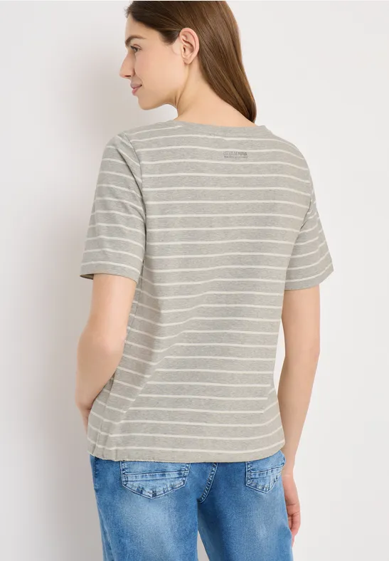 Gestreiftes T-Shirt mit Bonjour-Print