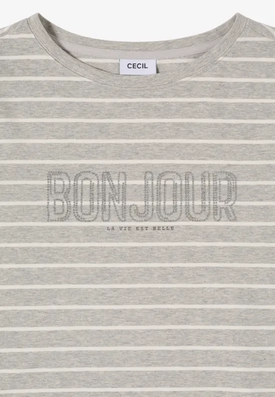 Gestreiftes T-Shirt mit Bonjour-Print