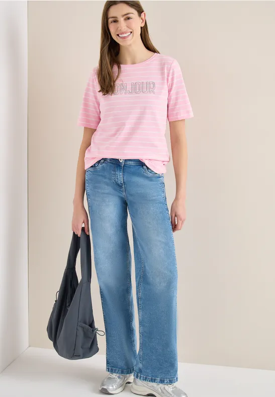 Gestreiftes Baumwollshirt mit Print