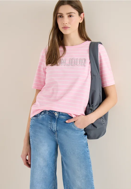 Gestreiftes Baumwollshirt mit Print