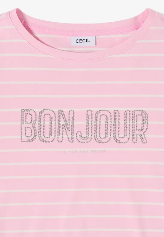 Gestreiftes Baumwollshirt mit Print