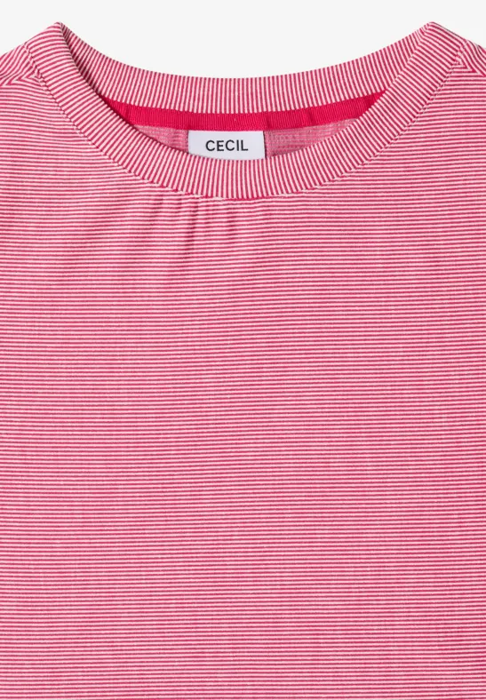 Feingestreiftes T-Shirt mit U-Boot-Ausschnitt