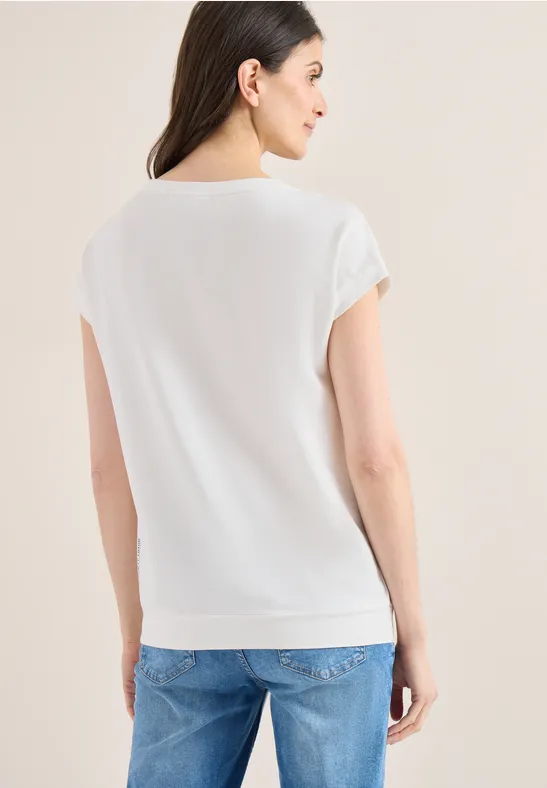 T-Shirt mit Blumen-Grafik und U-Boot-Ausschnitt