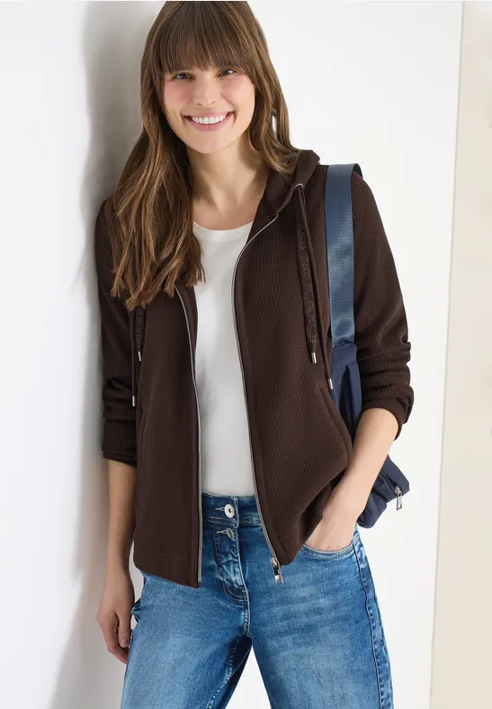 Strukturierte Hoodie-Jacke mit Reißverschluss