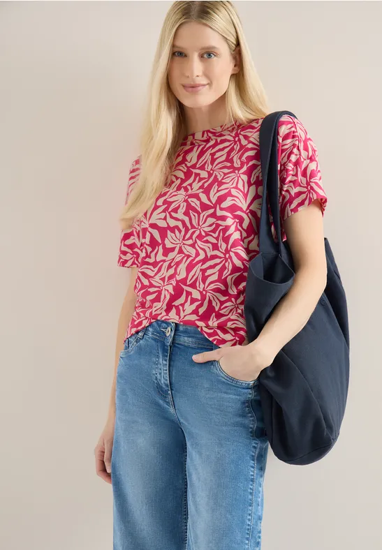 T-Shirt mit U-Boot-Ausschnitt und Blumenprint