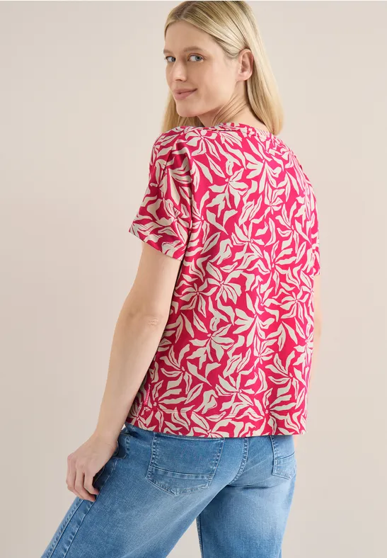 T-Shirt mit U-Boot-Ausschnitt und Blumenprint