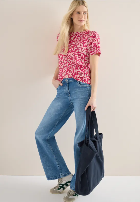 T-Shirt mit U-Boot-Ausschnitt und Blumenprint