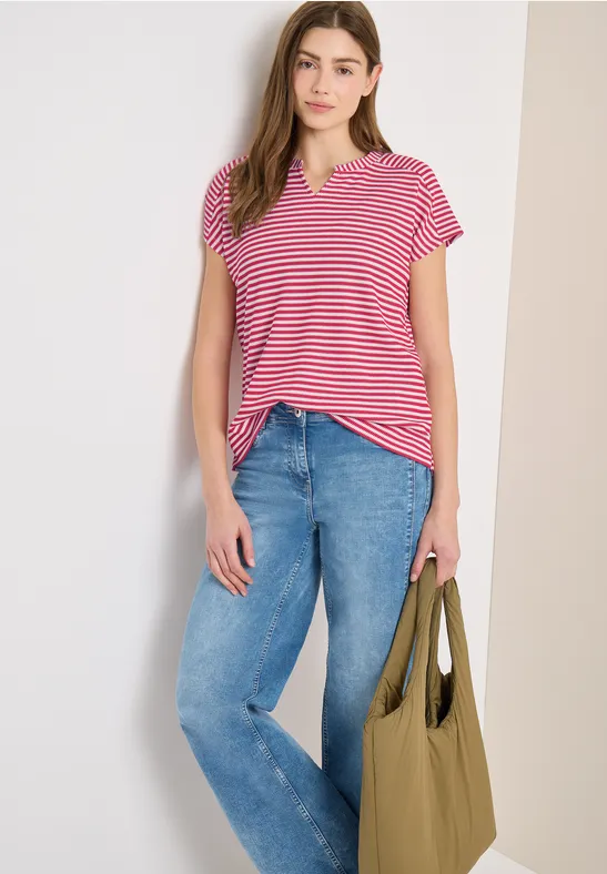 Gestreiftes Shirt mit Split-Neck