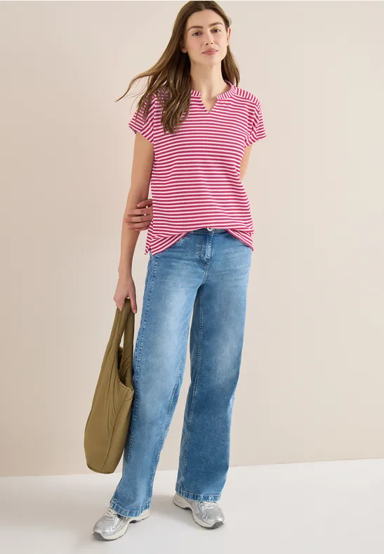 Gestreiftes Shirt mit Split-Neck
