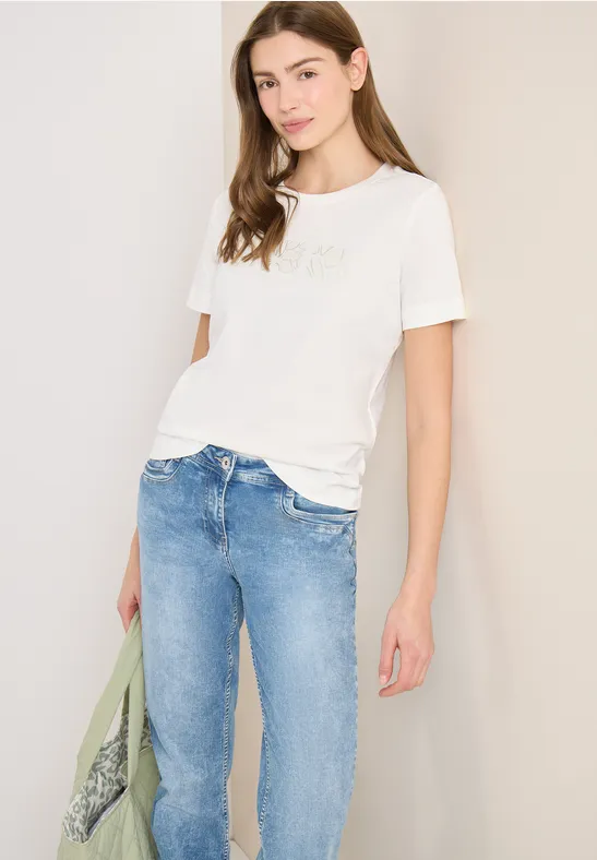 Basic-Baumwollshirt mit dezentem Print