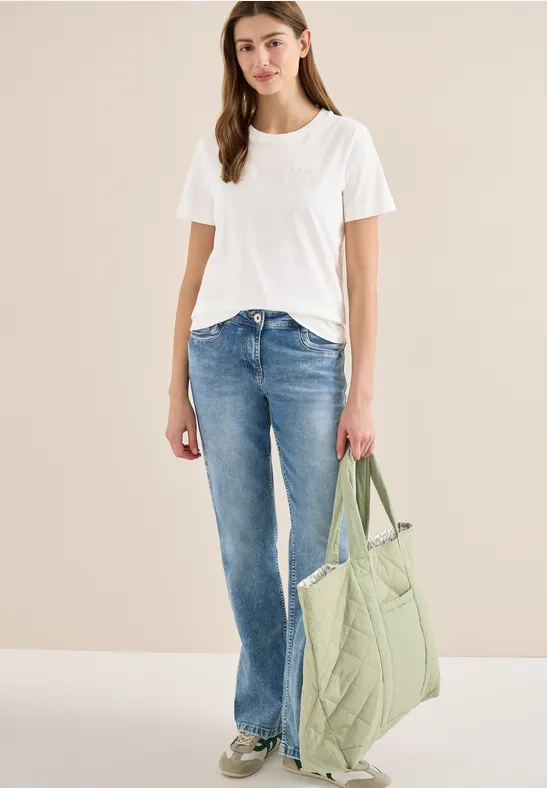 Basic-Baumwollshirt mit dezentem Print