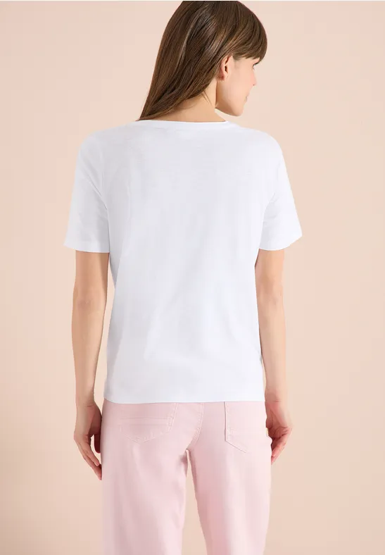 Baumwoll-Kurzarmshirt mit geschlitztem Ausschnitt