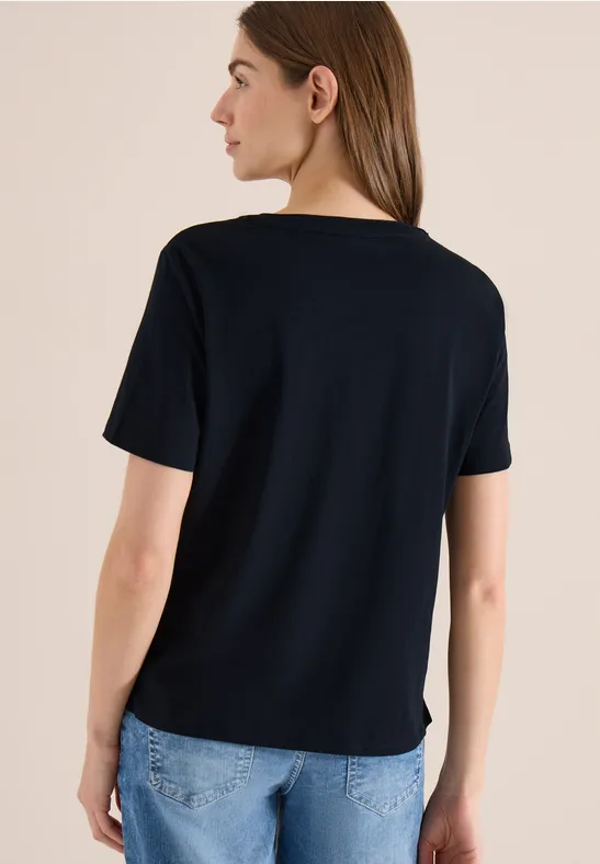 Kurzarm-T-Shirt mit geschlitztem Ausschnitt