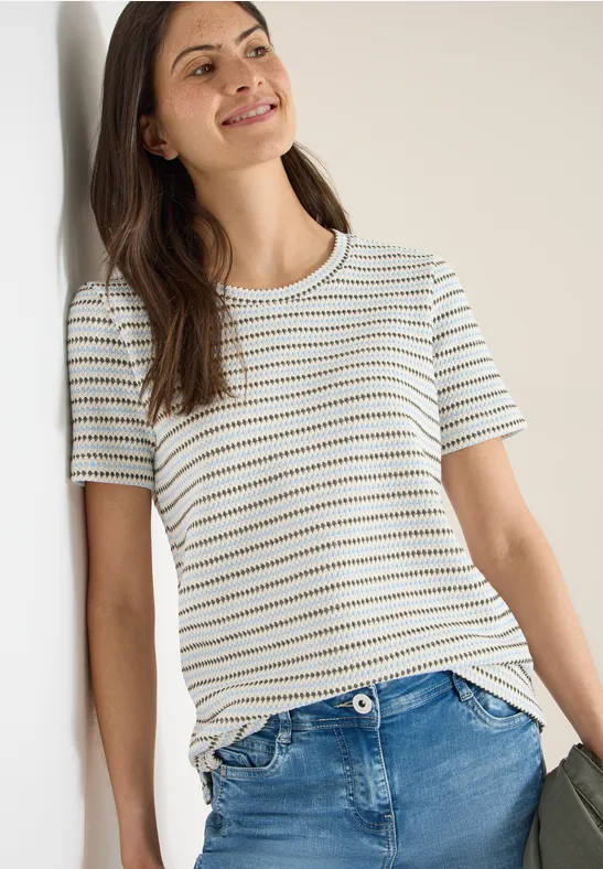 Strukturiertes gestreiftes Kurzarmshirt