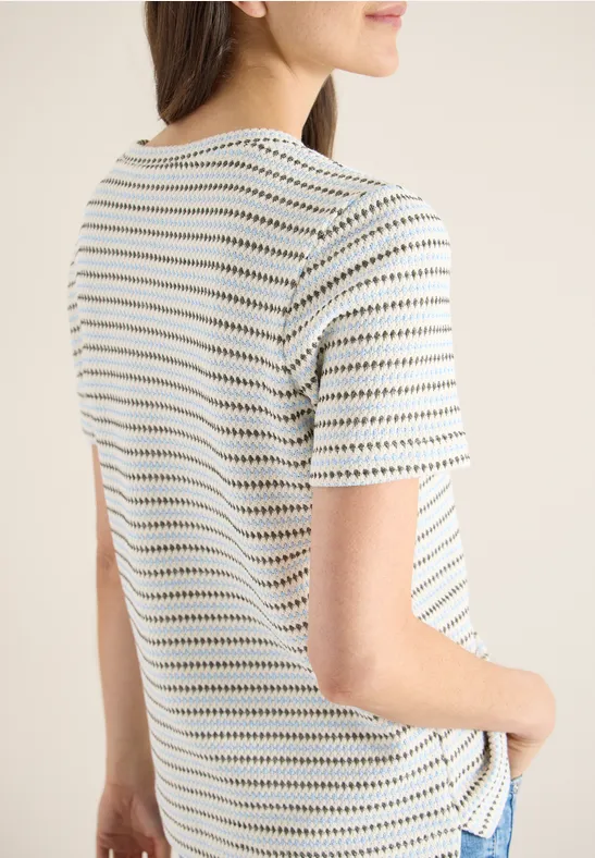Strukturiertes gestreiftes Kurzarmshirt