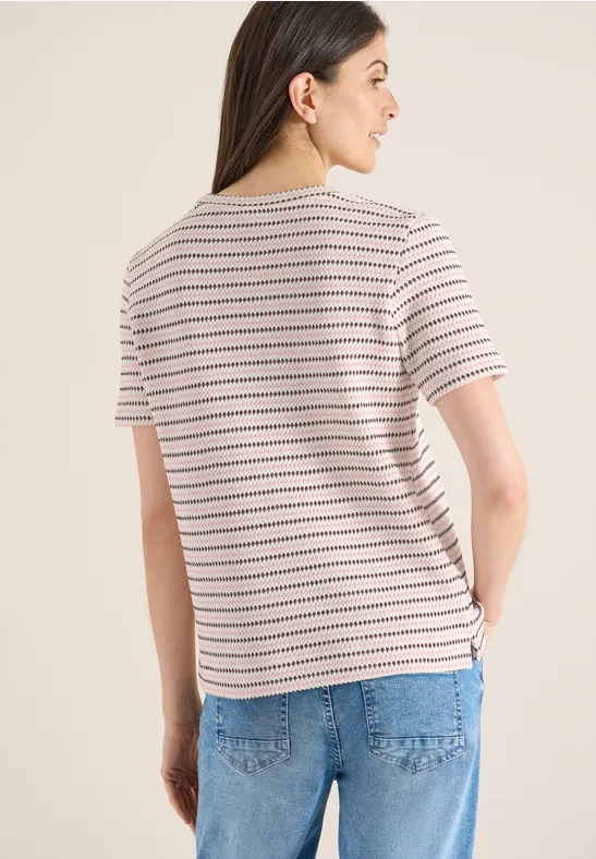 Strukturiertes Streifenshirt mit Kurzarm
