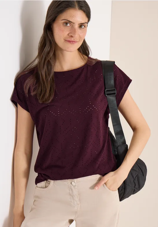 Ajour-Shirt mit U-Boot-Ausschnitt