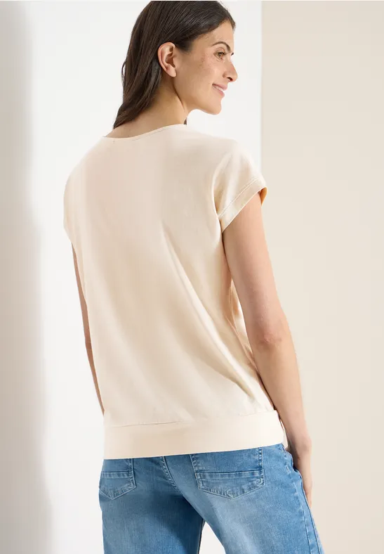 V-Ausschnitt Kurzarm-Shirt aus Baumwoll-Mix