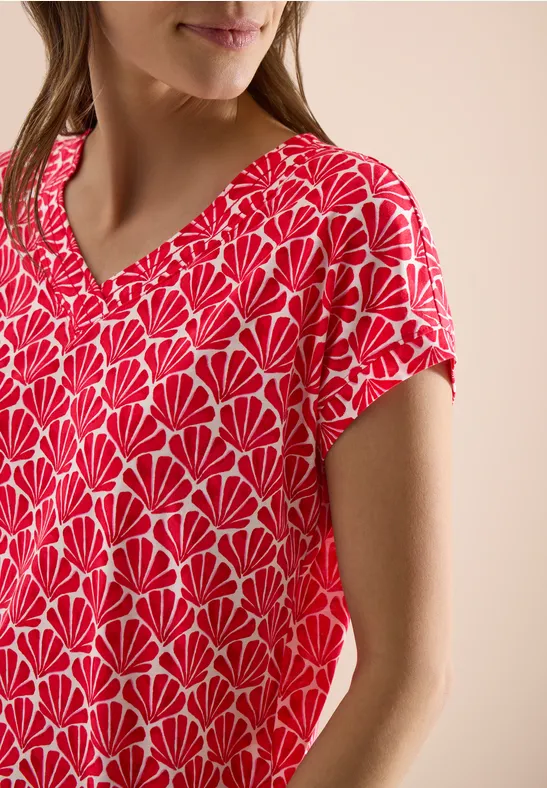 Lässiges V-Ausschnitt-Shirt mit Muschelprint