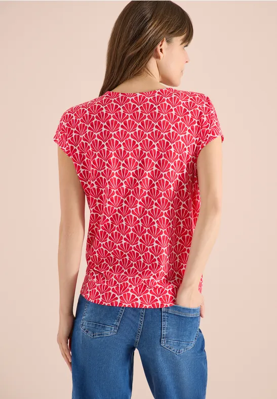 Lässiges V-Ausschnitt-Shirt mit Muschelprint