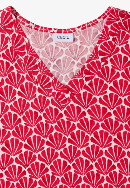 Lässiges V-Ausschnitt-Shirt mit Muschelprint