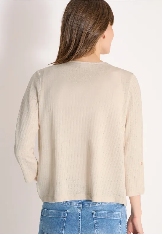Offene Rippstrick-Jacke mit 3/4-Ärmeln