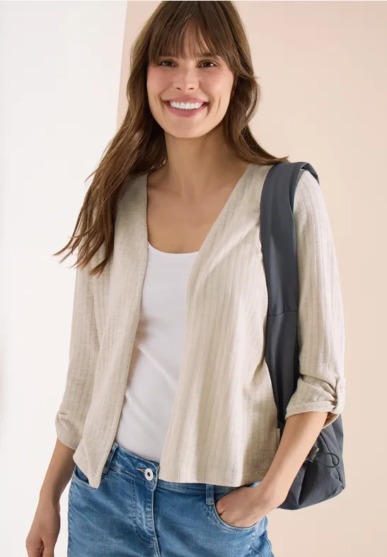 Offene Rippstrick-Jacke mit 3/4-Ärmeln