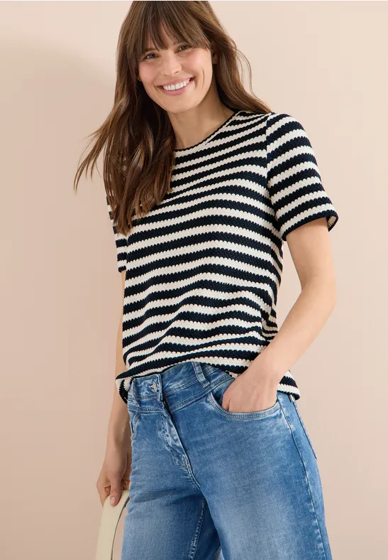 Gestreiftes Ajour-Shirt mit Struktur
