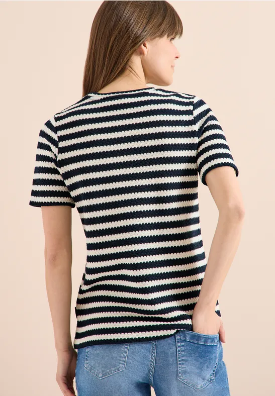 Gestreiftes Ajour-Shirt mit Struktur