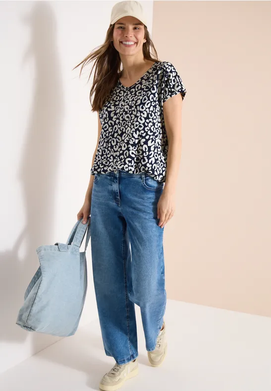 Shirt mit Leopardenmuster und Spitze
