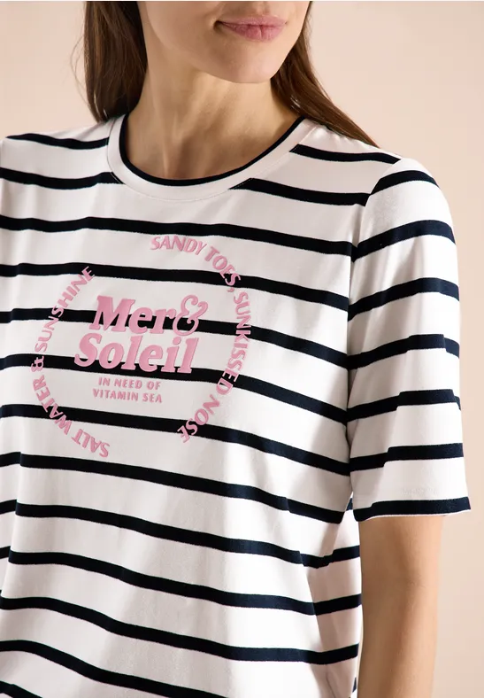 Gestreiftes Jersey-Shirt mit Grafikprint