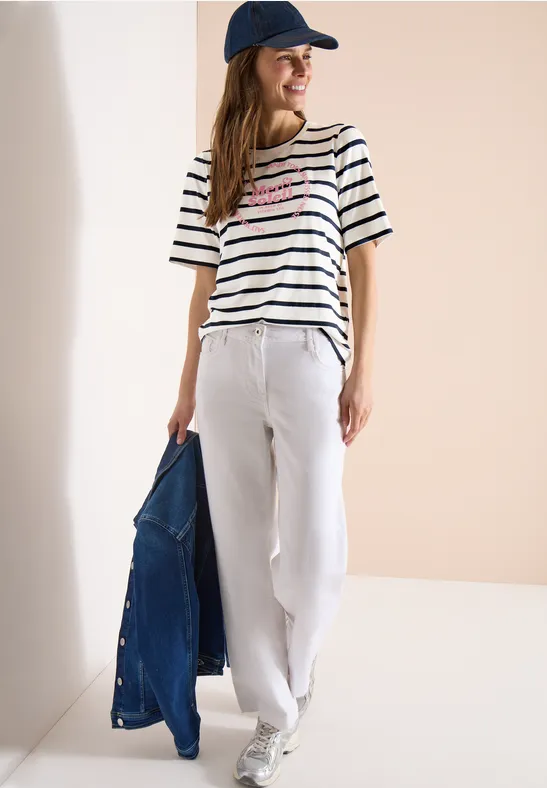 Gestreiftes Jersey-Shirt mit Grafikprint