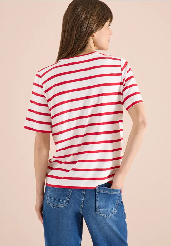 Gestreiftes Jersey-T-Shirt mit Grafikprint