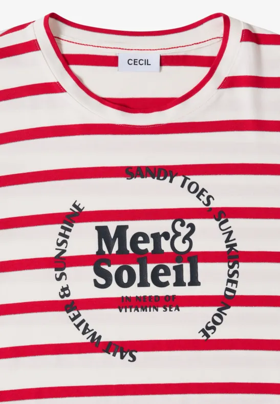 Gestreiftes Jersey-T-Shirt mit Grafikprint