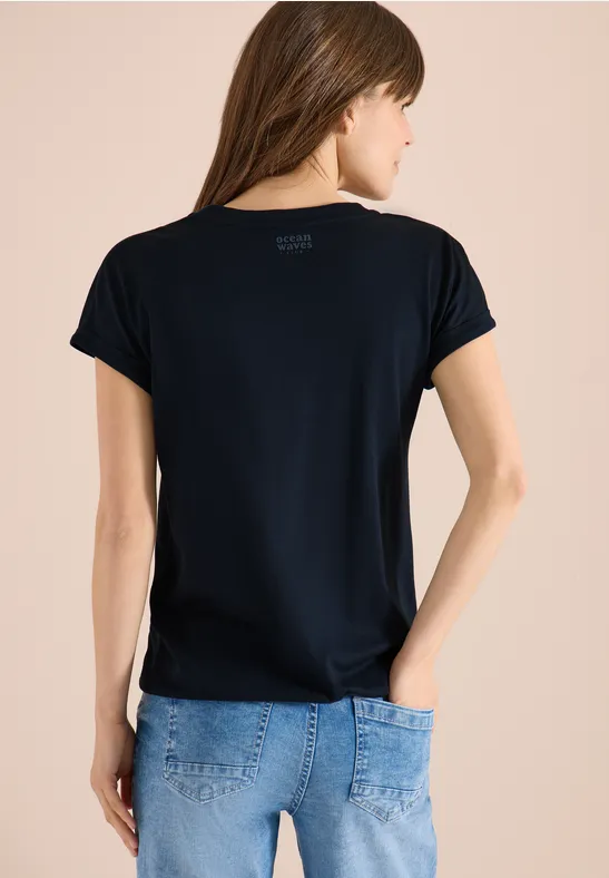 Kurzarmshirt mit Split-Neck im Tunika-Stil