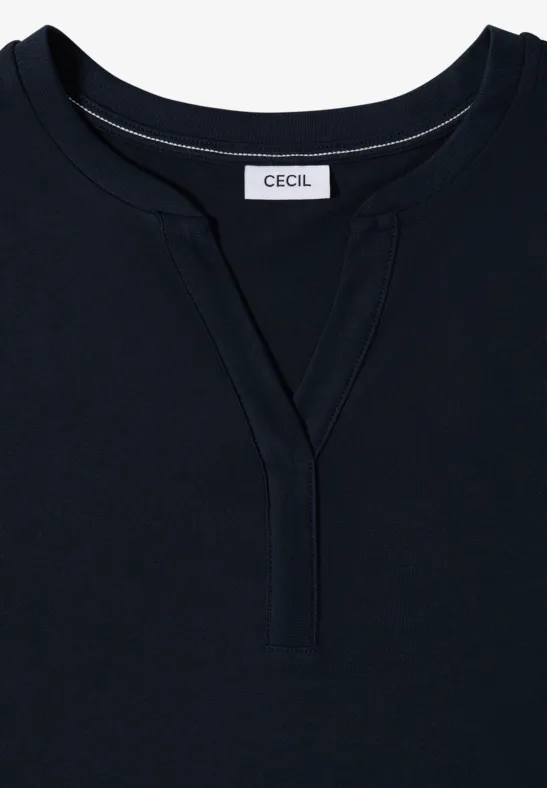 Kurzarmshirt mit Split-Neck im Tunika-Stil