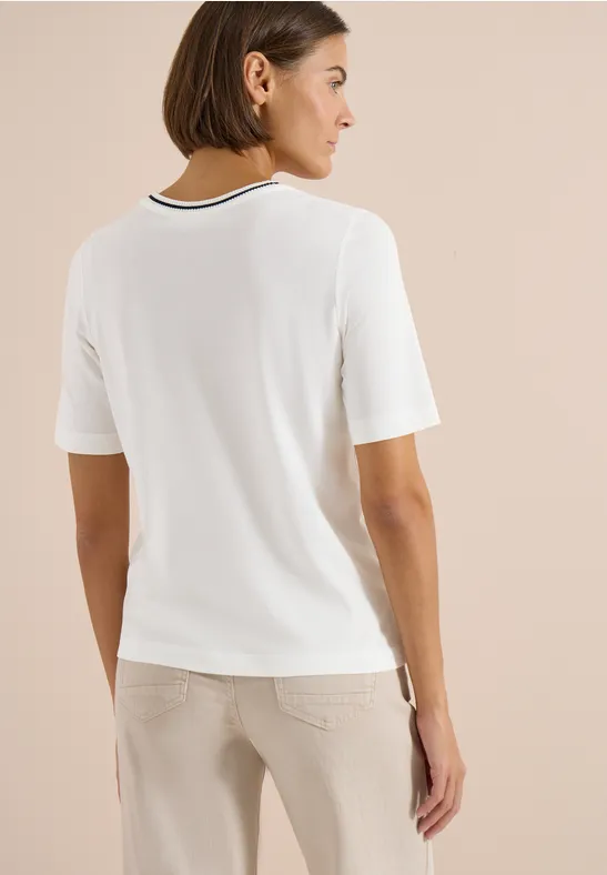 Jersey-Shirt mit gestreiftem Rundhalsausschnitt